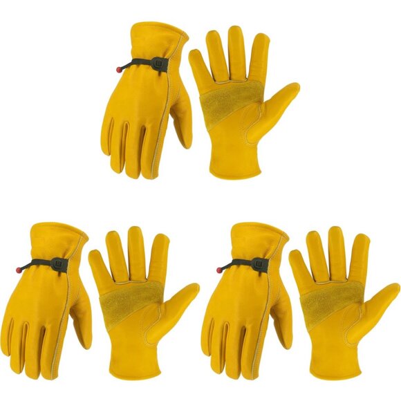 PAKNADA Goatskin Leather Gloves 3Pairs Yellow Reinforced Palm, Heavy Duty Task - Picture 1 of 6